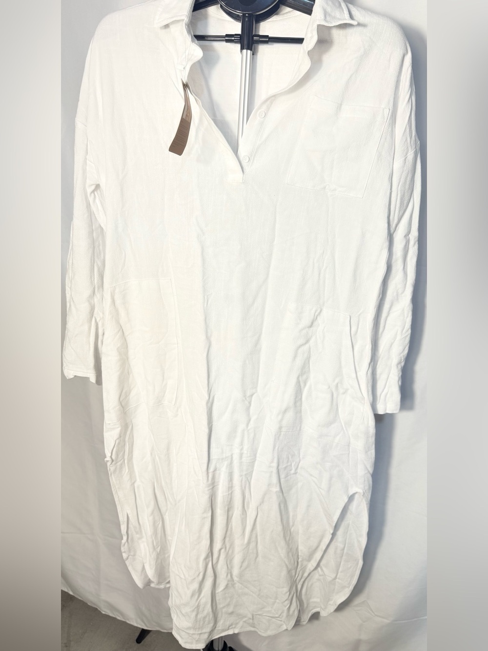 Women's White Midi Shirt Dress with Pocket